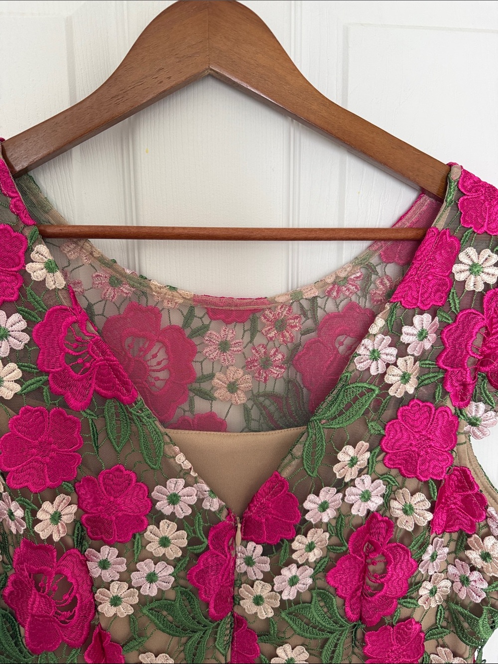 Xscape Fuchsia & Green Floral Lace Midi Dress - Picture 6 of 7